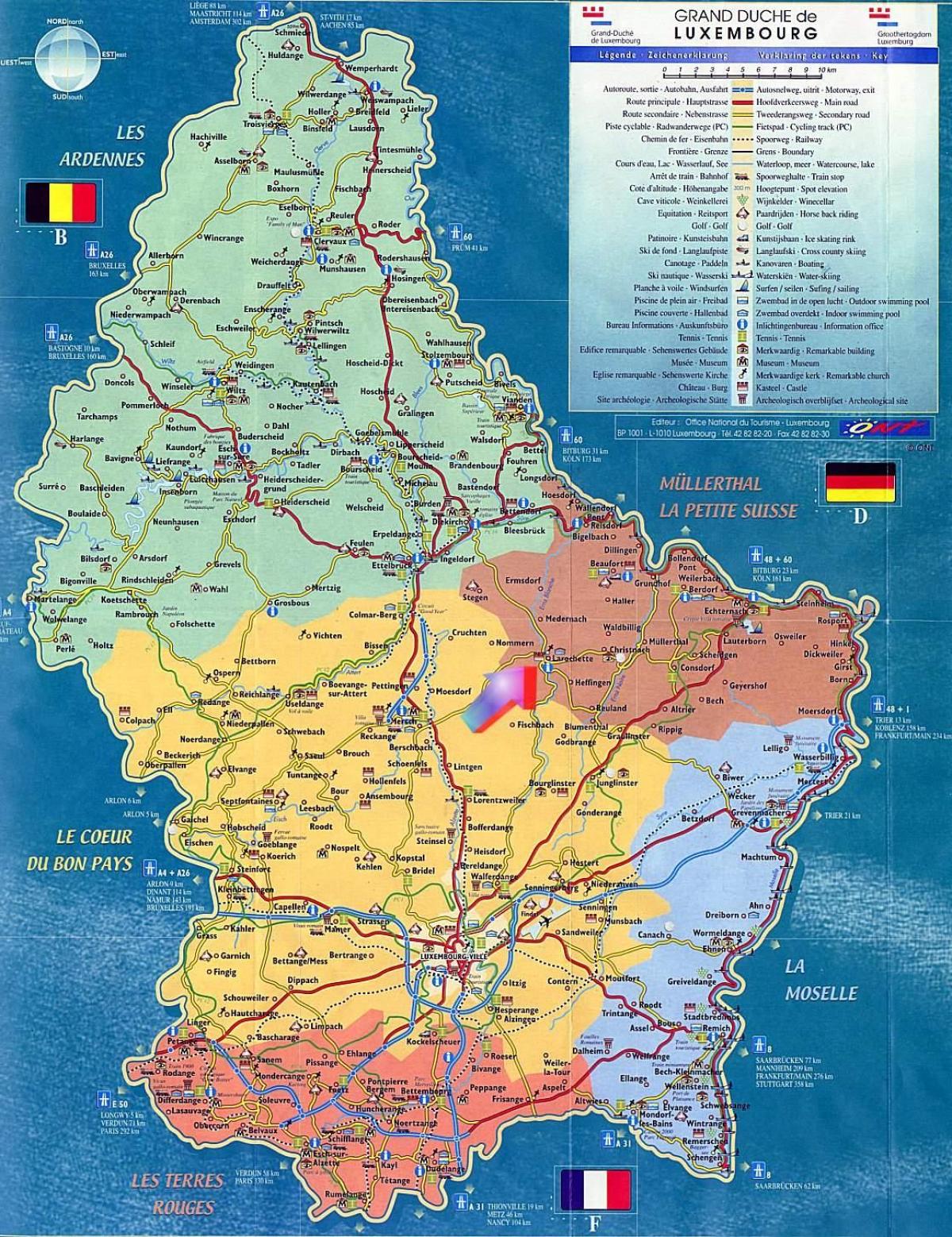 Karte von Luxemburg tourist map Attraktionen