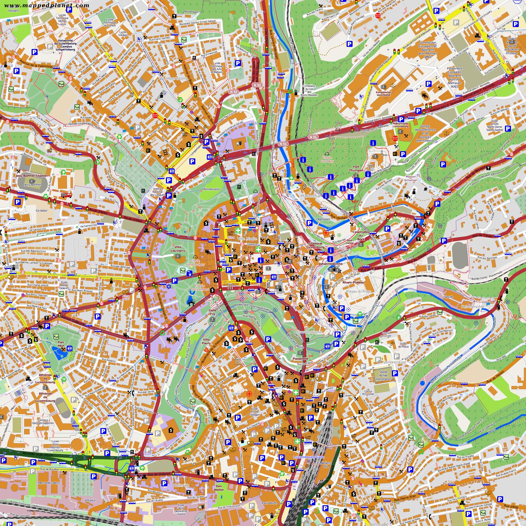 Luxembourg city map - Stadtplan von Luxemburg-Stadt ...