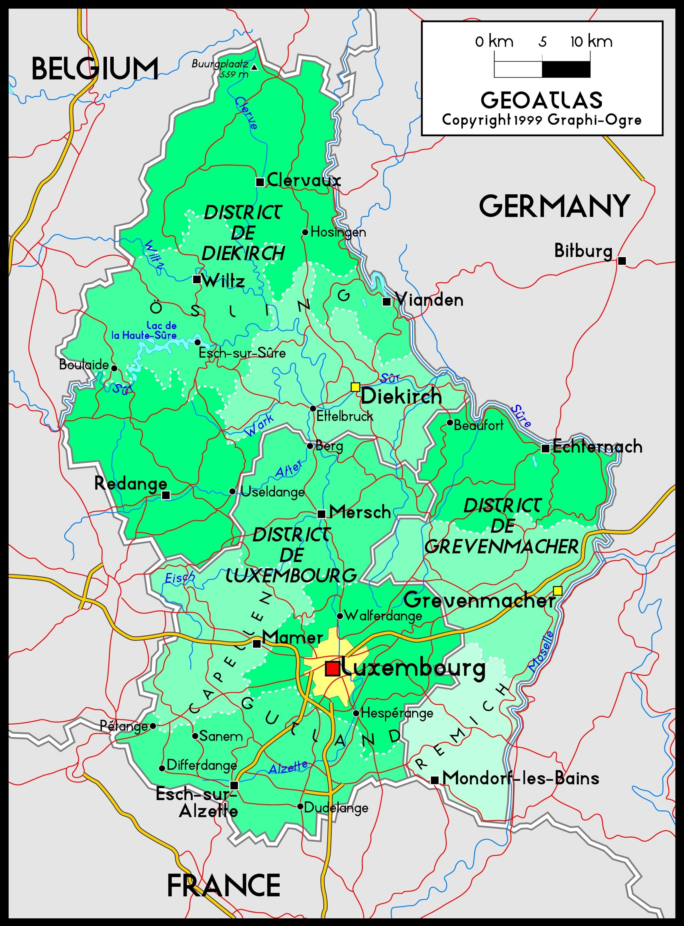 Luxemburg-Landkarte - Luxemburg auf der Karte (Western Europe - Europe)